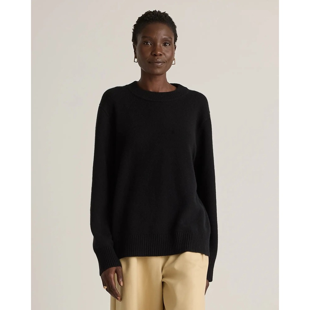 Quince Women's Mongolian Cashmere 2.0 Fisherman Crewneck Sweater Black XL NWT